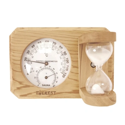 Термогигрометр мини EVEREST c часами, кедр (TG-09 white)