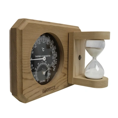 Термогигрометр мини EVEREST c часами, кедр (TG-08 black)