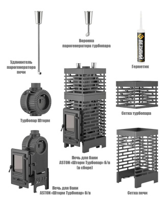 Печь для бани ASTON «Шторм Турбопар» б/в (чугун)
