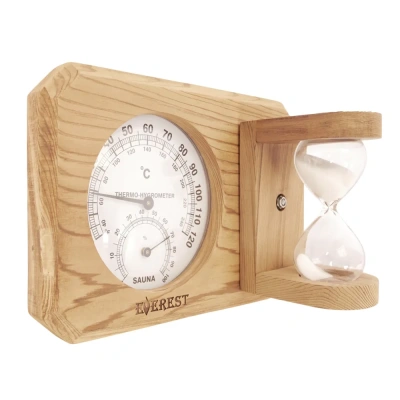 Термогигрометр мини EVEREST c часами, кедр (TG-09 white)