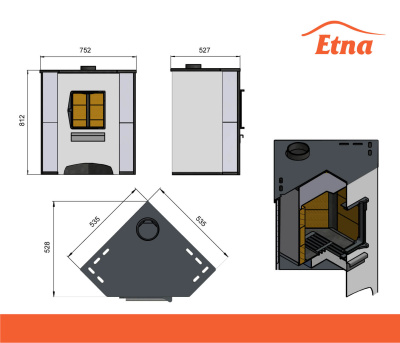 Угловая печь-Печь-камин Этна