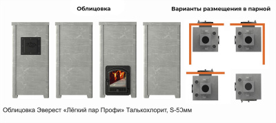 Печь Эверест "Легкий пар Профи" каменка из чугуна, Талькохлорит, S-50 мм